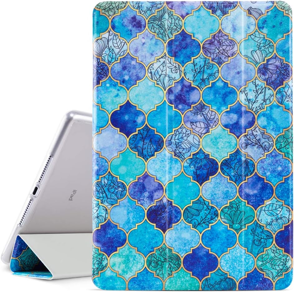 Egoing ipad 9.7 Cover/iPad 9.7 Case 2018/2017, Ultra Lightweight Trifold Stand Smart Protective Cover with Auto Sleep/Wake for New iPad 9.7 Inch 2018/2017 (Blue Gourd Flower)