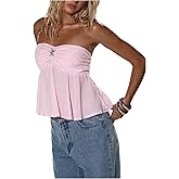 MakeMeChic Women's Strapless Tube Crop Tops Starfish Backless Ruffle Hem Going Out Bandeau