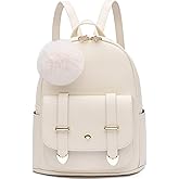 I IHAYNER Girls Fashion Backpack Mini Backpack Purse for Women Teenage Girls Purses PU Leather Pompom Backpack Shoulder Bag