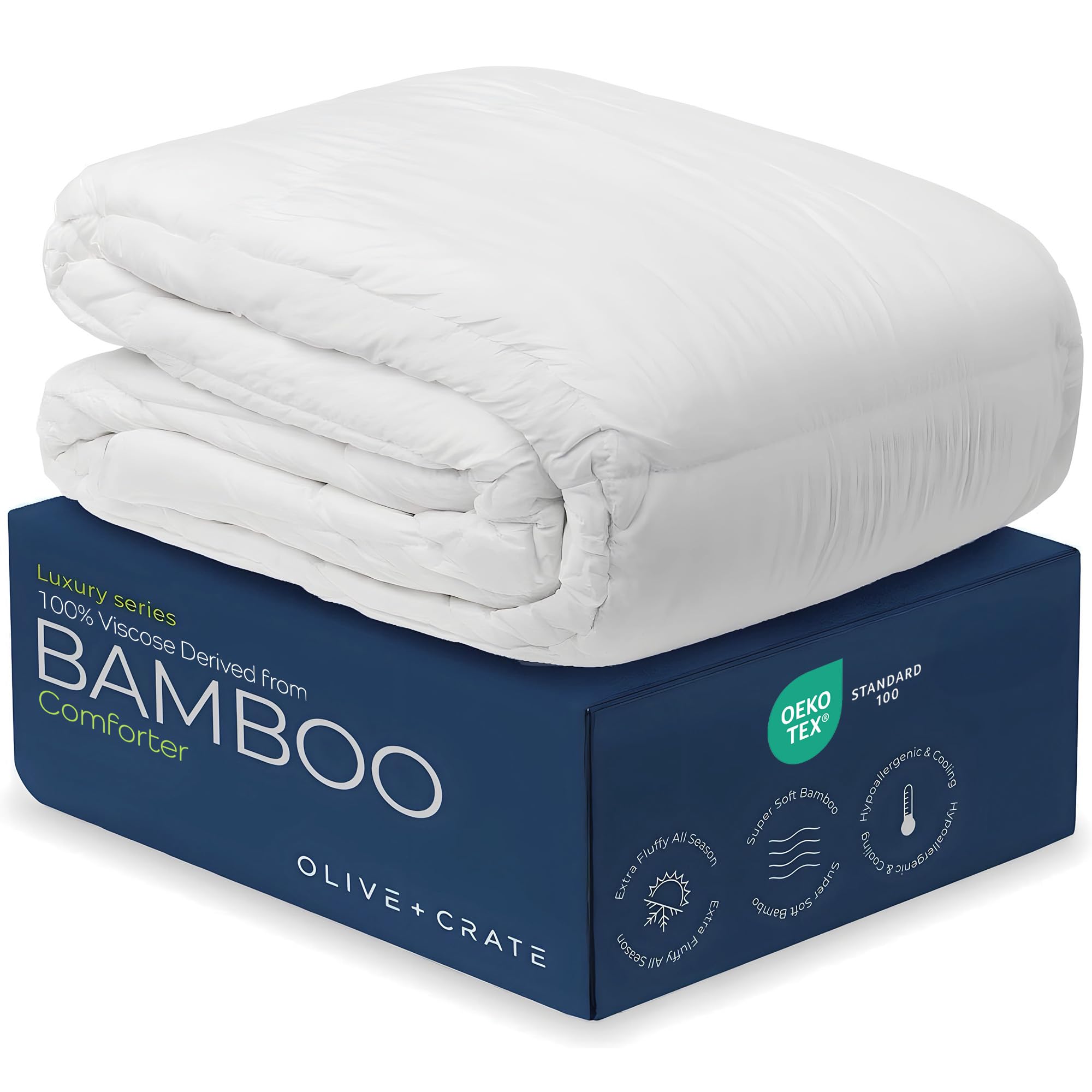 Olive + Crate Cooling Down Alternative Comforter - Hypoallergenic King Size Duvet Insert Lightweight - All Seasons Plush Design Bamboo Comforter - 100% Bamboo Viscose Outer Cover - White 102"x90"