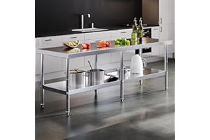 Albott 30x96in Stainless Steel Table, Kitchen Prep Table with Adjustable Undershelf, NSF Certified Metal Surface for Home Kit