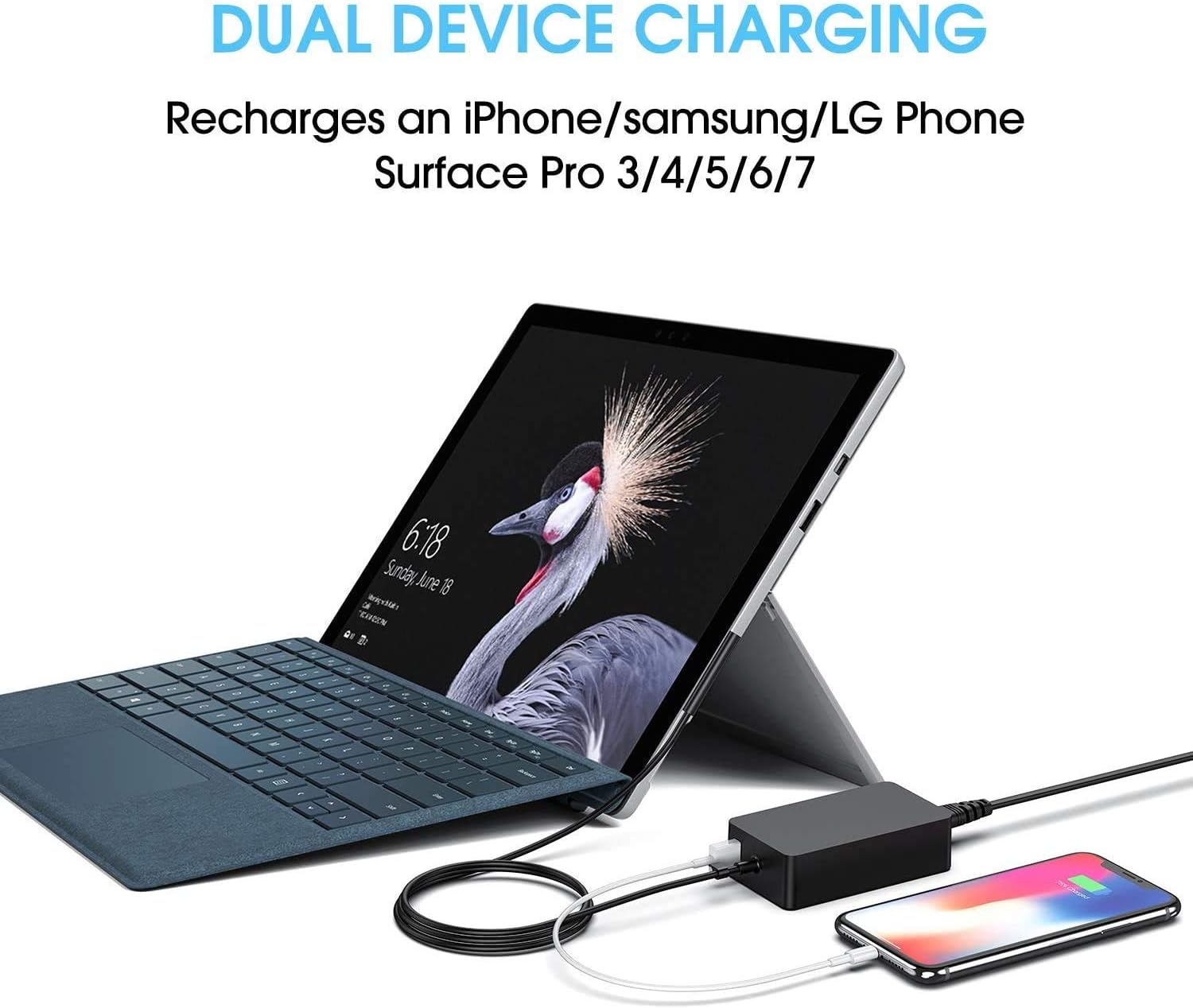 [Latest 2020] Surface Pro Charger 65W, Compatible with Surface Pro 3/4/5/6/7 Power Supply Adapter, Compatible for Both Microsoft Surface Book Laptop/Tablet, Works with 65W&44W&36W&24W