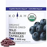 KOYAH Organic Wild Blueberry Capsules – Freeze-Dried Whole Fruit – 600 mg (3,960 mg Fresh) – Lowbush Variety (Vaccinium angus