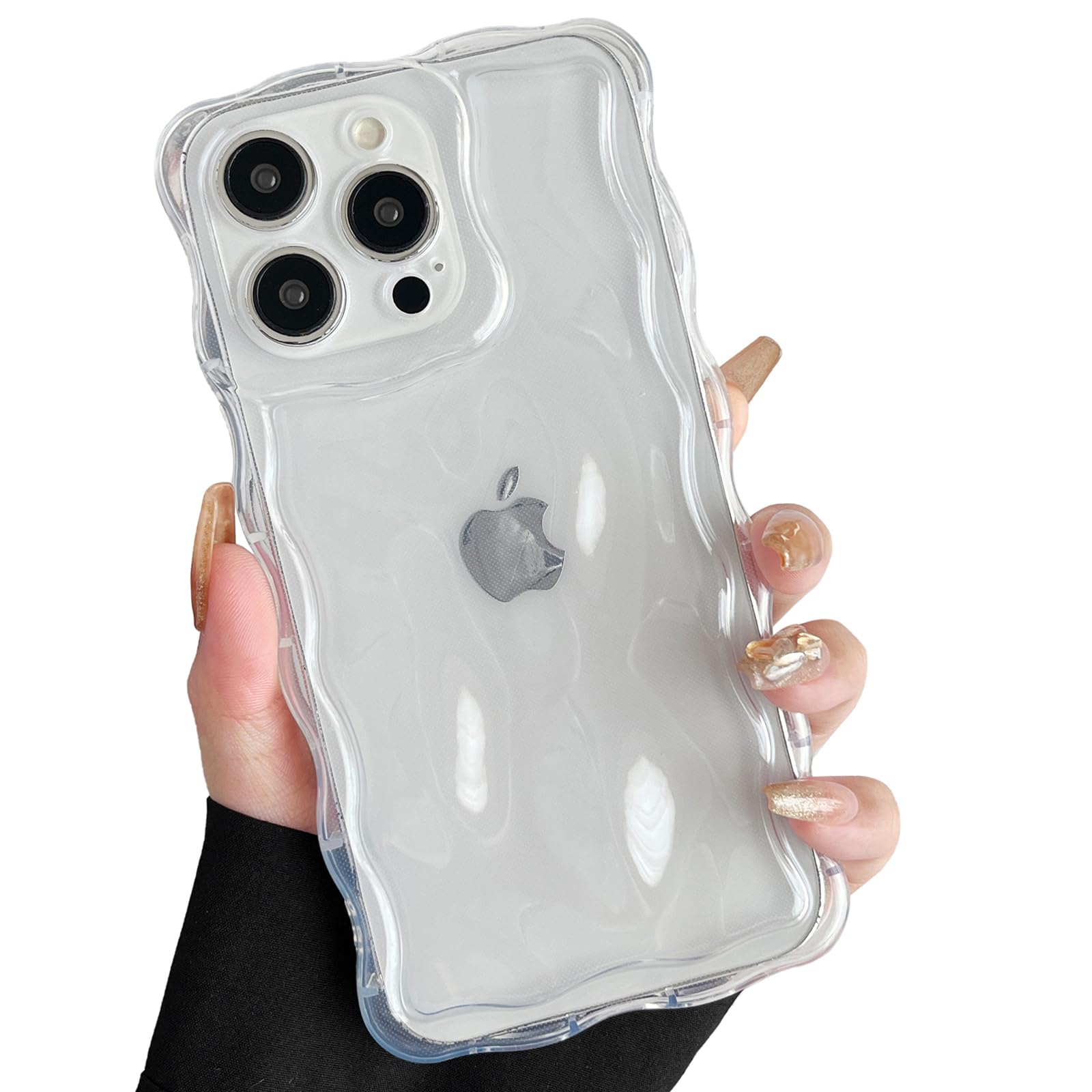 ZTOFERA Wavy Case for iPhone 15 Pro Max (6.7-Inch), Cute Wave Frame 3D Ripple Design Clear Soft TPU Protective Bumper Lightweight Anti-Yellowing Shockproof Cover for Girls Women, Clear