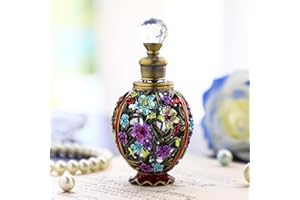 YU FENG Vintage Flower Glass Perfume Bottle Empty Refillable Painted Enameled Decorative Crystal Perfume Holder Container Scent Bottle(6ml)
