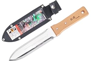 Nisaku NJP640 Ryohbagata Hori-Hori Weeding & Digging Knife-Double Sharp Edge, Japanese Stainless Steel 7.25-Inch Blade, 5.25-Inch Wood Handle