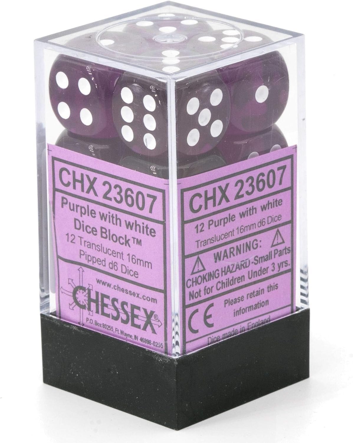 Translucent Purple 6 Sided 16mm Dice Block (12-Dice)