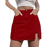 luvamia Skorts Skirts for Women Denim Mini Skirt Side Slit with High Waisted Jean Shorts Stretchy