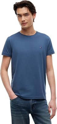 T-Shirt Manches Courtes Homme Stretch Slim Fit Tee Col Ras-du-Cou, Bleu (Aegean Sea), S