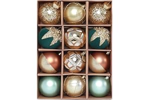 HipTree Christmas Tree Ornaments Decorations Set-12ct 2.36 Inch Green Gold Velvet Ornaments for Christmas Tree Shatterproof Hanging Ball Ornament Bulk,Xmas Tree Tabletop Decorations for Holiday Decor