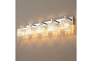 FDPBY Modern Bathroom Vanity Light 5-Lights Modern Chrome Crystal Bathroom Wall Light Bathroom Vanity Light Fixtures