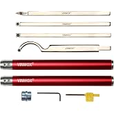 VINWOX 9 PCS Carbide Wood Lathe Turning Tool Set, Pen Turning tools, Including Swan Neck Hollower, Rougher, Finisher, Detailer, Aluminum Handles from 14" to 29", Fine Polished Stainless Steel Shank