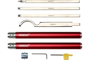 VINWOX 9 PCS Carbide Wood Lathe Turning Tool Set, Pen Turning tools, Including Swan Neck Hollower, Rougher, Finisher, Detailer, Aluminum Handles from 14" to 29", Fine Polished Stainless Steel Shank