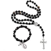LGEPAH Rosary Beads Catholic, 8mm Tiger Eye Rosary Necklace with 10mm Tiger Eye St Benedict Cross Bracelet, Rosarios Catolicos Triple Protection Necklace Bracelet Jewelry Sets Catholic Gifts