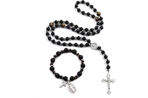 LGEPAH Rosary Beads Catholic, 8mm Tiger Eye Rosary Necklace with 10mm Tiger Eye St Benedict Cross Bracelet, Rosarios Catolicos Triple Protection Necklace Bracelet Jewelry Sets Catholic Gifts