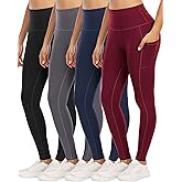YOUNGCHARM 4 Pack Leggings with Pockets for Women,High Waist Tummy Control Workout Yoga Pants