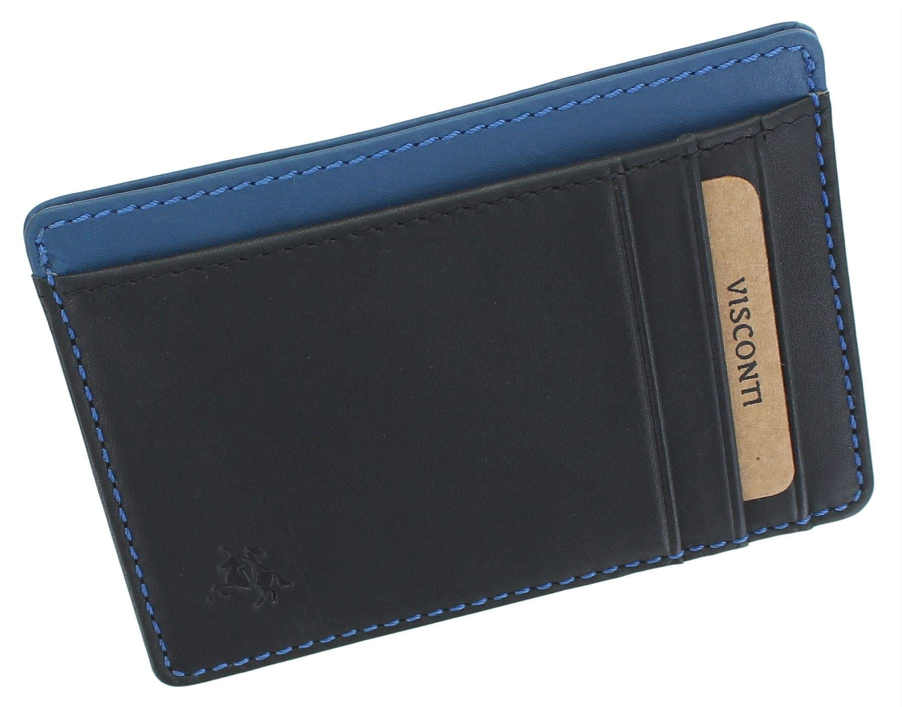 VISCONTI Slim Collection Stealth Leather Card Holder RFID Blocking VSL58 Black/Cobalt
