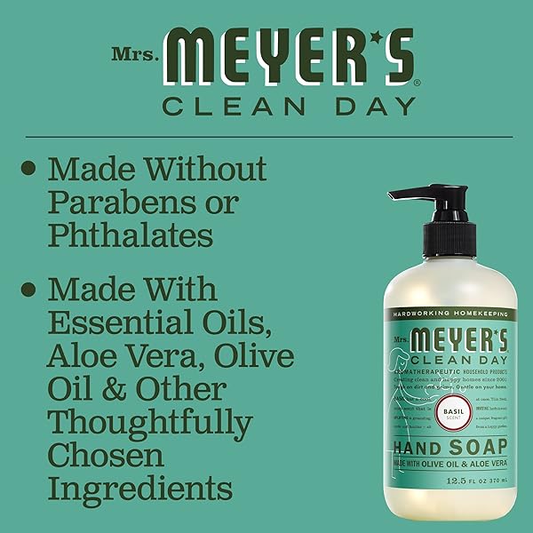 MRS. MEYER’S CLEAN DAY HAND SOAP REFILL, MADE WITH ESSENTIAL OILS, BASIL, 33 FL. OZ
