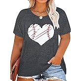 BLANCHES Plus Size Baseball Shirts Women Baseball Mom Tshirts Heart Graphic Softball Tee Game Day Short Sleeve Tops