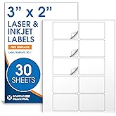 3" X 2" Matte White Printable Labels for Inkjet and Laser Printers - 30 Sheets, 300 Custom Stickers for Address Labels, Product Labeling, Shipping - Spartan Industrial Template R011