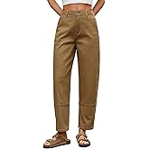 Women Barrel Cropped Pants, High Waisted Casual Loose Pants Harem Trousers with Cuff Split Design