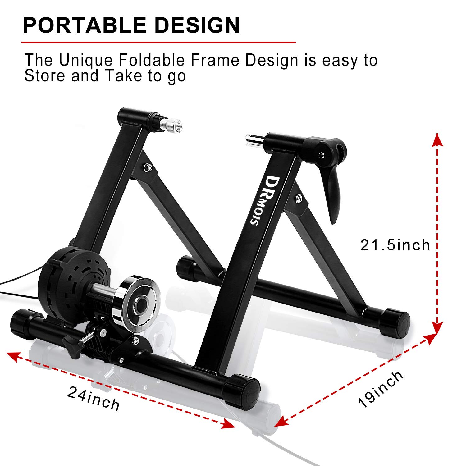 DRMOIS Bike Trainer Stand – Portable Stainless Steel Indoor Exercise Bicycle Trainer Magnetic Flywheel, Stationary Bike Resistance Trainers for Road & Mountain Bikes