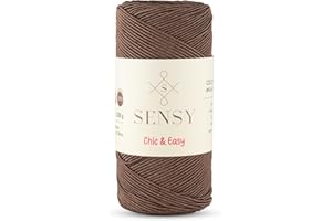 S SENSY Sensy Premium Chic & Easy 1.5mm 218 Yards 50% Cotton 50% Polyester Rope Crochet Bag Cord Crochet Thread (Brown)