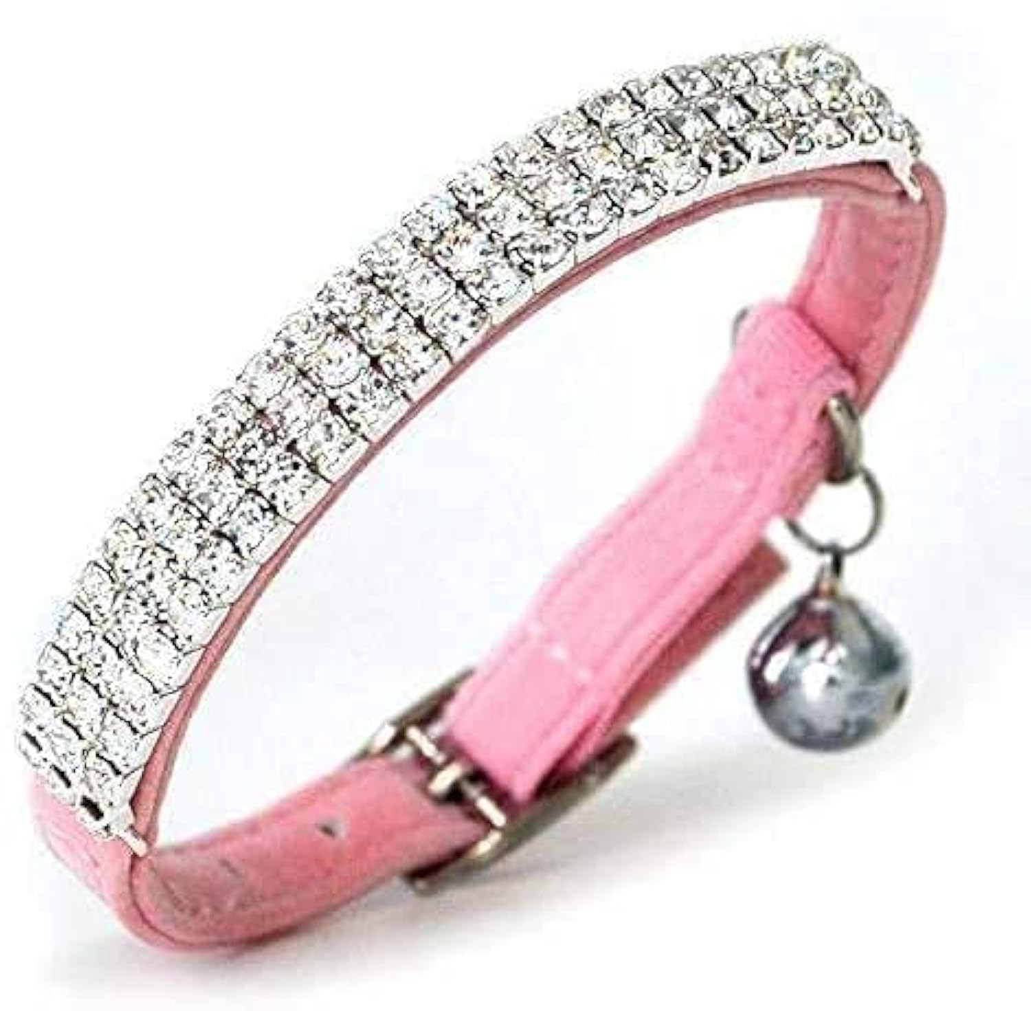 CHUKCHI HUKCHI Soft Velvet Safe Cat Adjustable Collar Bling Diamante With Bells,11 inch for small dogs and cats (Pink) …