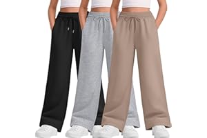 LessonZoo Teen Girls Sweatpants Wide Leg Drawstring Elastic Waist Pants Straight Leg Athletic Trousers with Pockets