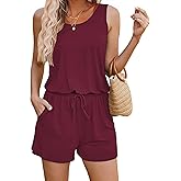ADOME Rompers for Women Summer Sleeveless Scoop Neck Tank Top Casual Short Jumpsuit Rompers with Pockets