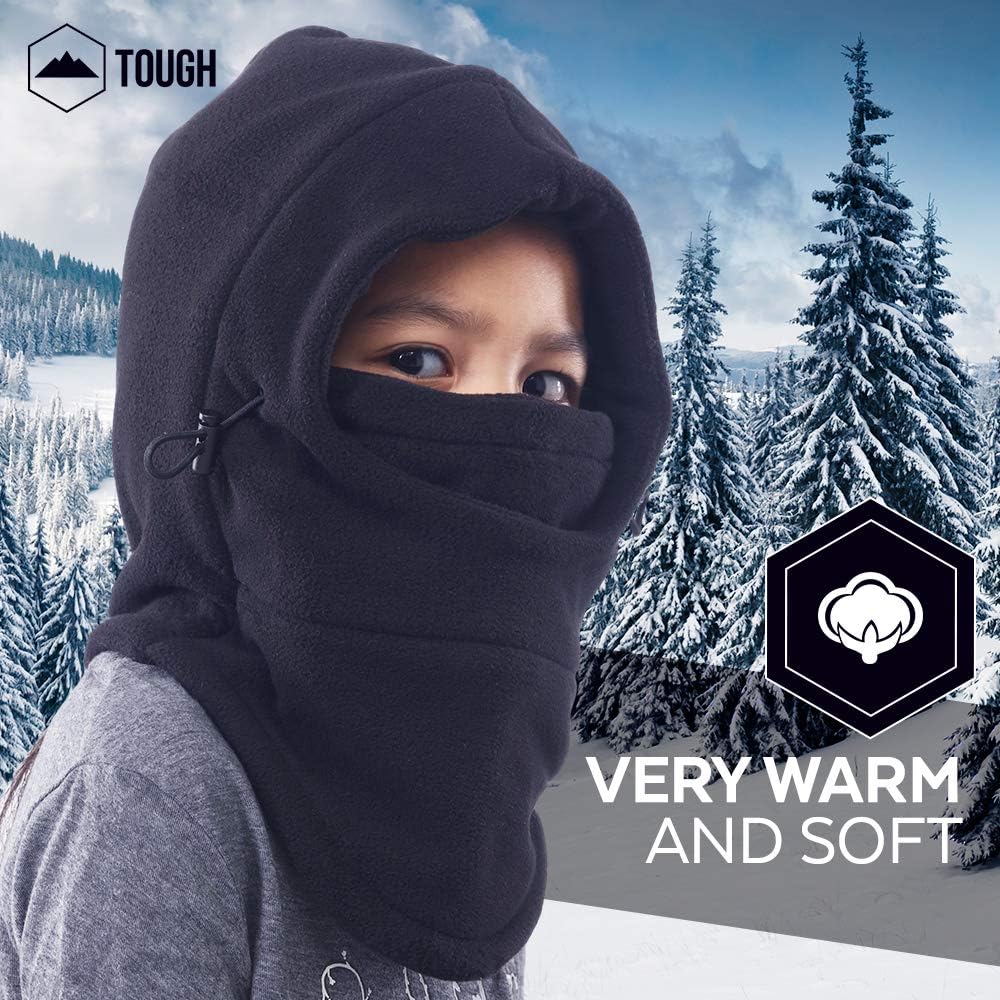 Kids Ski Mask - Winter Face Mask with Hood - Cold Weather Balaclava Snow Mask & Neck Warmer for Boys & Girls - Thick, Windproof Fleece Head Gear to Keep Your Children Warm: Clothing