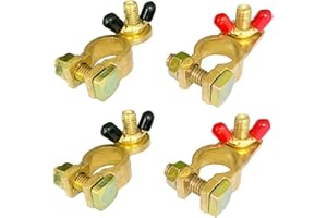 Brass Battery Terminal Positive & Negative Connectors Clamp 2 Pairs, Marine Top Post End for Boat Car RV, Adjustable Terminal