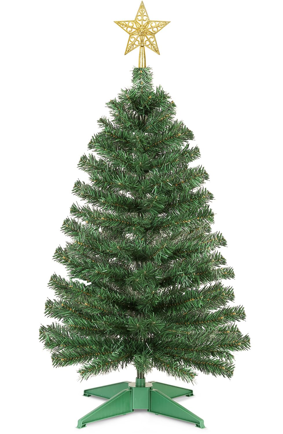 Photo 1 of 3 Ft Artificial Christmas Tree for Tabletop, Mini Xmas Tree with 4-Leg Stable Base, Small Xmas Tree for Indoor Outdoor Holiday Home Office Party Christmas Decorations (Green)