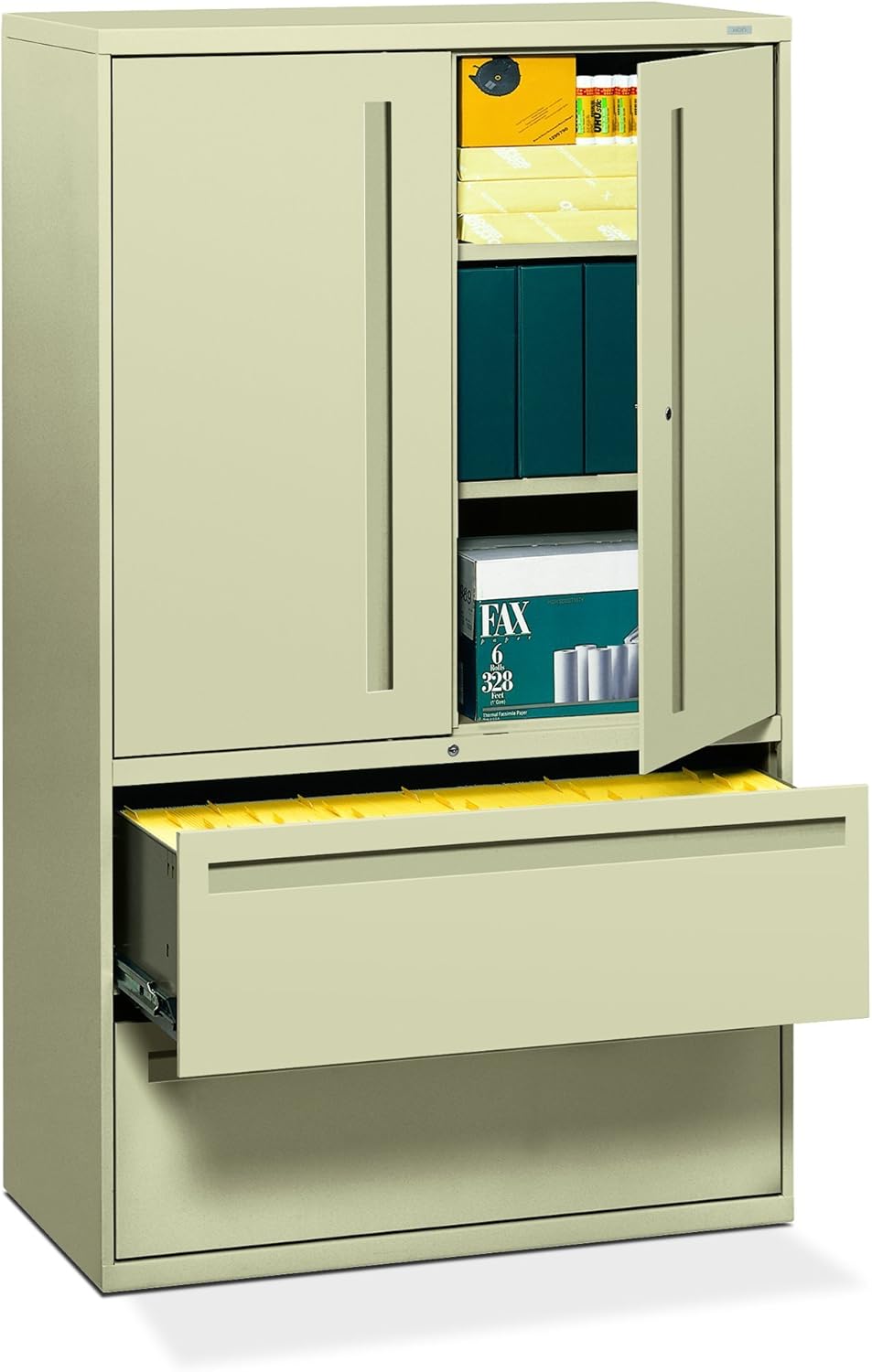 Amazon Com Hon 2 Drawer With 3 Shelves Office Filing Cabinet Brigade 700 Series Lateral File Cabinet 19 25 D Putty H795 Furniture Decor