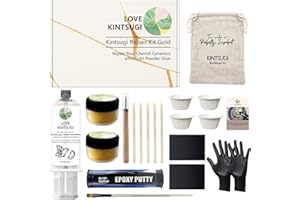 MUFUN Bio Kintsugi Repair Kit, Natural Bio Kintsugi Kit Repair Your Meaningful Pottery with Gold Glue, Dishwasher Safe, Food Safe, KINTSUGI Pottery Repair for Starter