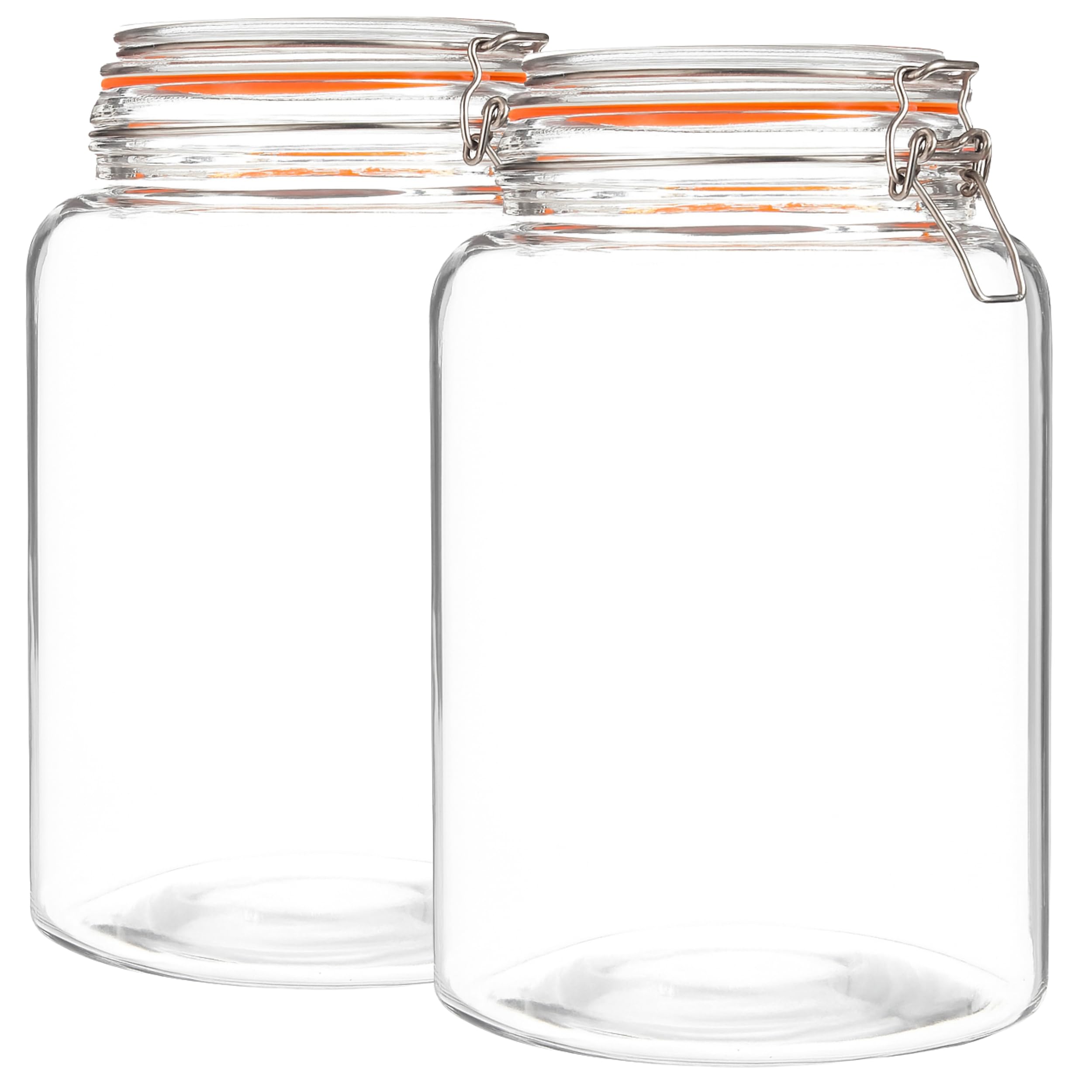 Photo 1 of kitchentoolz Large 1 Gallon Glass Mason Jar with Hinged Lids, Extra Wide-Mouth Airtight Leakproof Sealed Canning Jars, Pickling Container, Preserving & Flour Storage - Pack of 2