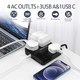 POWSAF Power Strip 4 AC Outlets 4 USB Ports 2M Extension Cord Black view 6