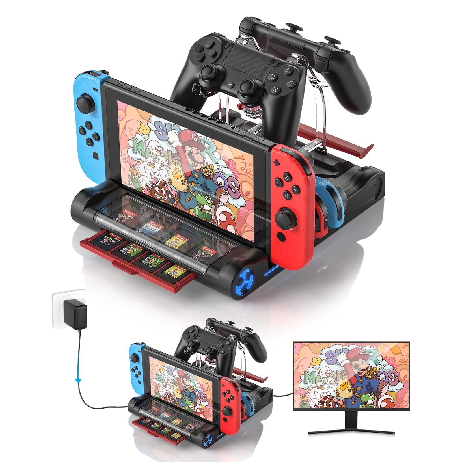 Switch TV Docking Station for Nintendo Switch/Switch OLED,Support with 4K/1080P HDMI,Switch Dock for Joycon Controller with 5 Light Mode,8 Game Slots