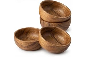 Acacia Wood Dipping Bowls, 4 Pack Small Sauce Dishes (2.5 oz) for Ketchup, BBQ Sauce, Salad Dressings, Snacks, Appetizers – N