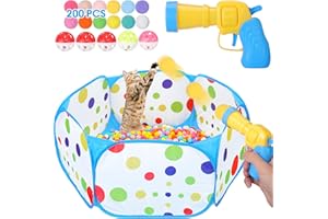 Mity rain Cat Ball Pit with Balls Included, Interactive Toy for Indoor Bored Cats Dogs with Ball Launcher, Jingle Balls and Pom Pom Balls, Cat Enrichment Toys, Kitten Toys for Self Playing Blue