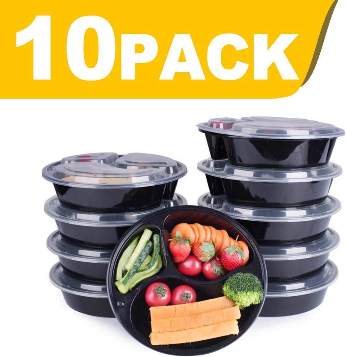 Glotoch 39oz Meal prep containers Lunch Box Containers Sets with Leak Proof Lid for Meal Prep and Portion Control in Bento Box-Microwaveable, E-Recipes Provide,Freezer & Dishwasher Safe,Pack of 10