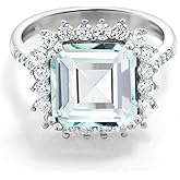 Gem Stone King 4.83 Cttw Sky Blue Simulated Aquamarine Ring | 925 Sterling Silver | Emerald Cut 10MM | Wedding Engagement Anniversary Promise Ring For Women