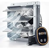 Amico 12" Shutter Exhaust Fan, Thermostat,1400 Sq.Ft,25W DC Motor, 1282 CFM | Energy-Efficient 8-Speed Ventilation Fan, Garage, Attic, Greenhouse, Wall Mount, Plug&amp;Play, 3-Year Protection