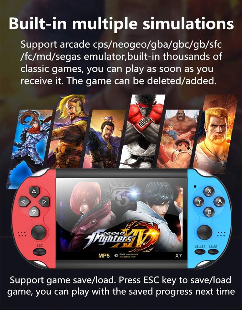 HLF 4.3 inch Dual Joystick Color Video Game Console Built-in 3000 Games Support Arcade CPS/neogeo/gba/gbc/gb/SFC/fc/sega Video Music AV Out Rechargeable Lithium Battery (Bluered): Toys & Games