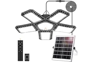 AUZEV Solar Light for Shed with Constant On & Motion Activated Simple 2 Modes Tempered-glass Solar Panel with 267 LED Large Pendant Lamp Outdoor Indoor for Garage Shop Barn Gazebo Coop Home Day & Night Use