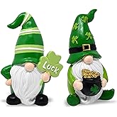 Gift Boutique St Patricks Day Gnome Decorations 2 Pc Resin Lucky Gnome Figurines Shamrock Clover Tabletop Shelf Farmhouse Decor for Home Office Party Display