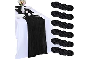 RestfulGlow 6 Pack Black Table Runner Cheesecloth 10FT Boho Gauze Fabric Table Runner 35 x 120 Inch Rustic Sheer for Centerpiece Wedding Decor Baby Shower Party Boho Decoration(Black)