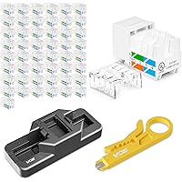 VCE 50 Pack Cat6 RJ45 Keystone Jack Insert UL-Listed, 90 Degree Ethernet UTP Cat 6, Cat5, Cat5e Keystone Punch-Down Stand and