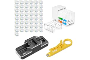 VCE 50 Pack Cat6 RJ45 Keystone Jack Insert UL-Listed, 90 Degree Ethernet UTP Cat 6, Cat5, Cat5e Keystone Punch-Down Stand and