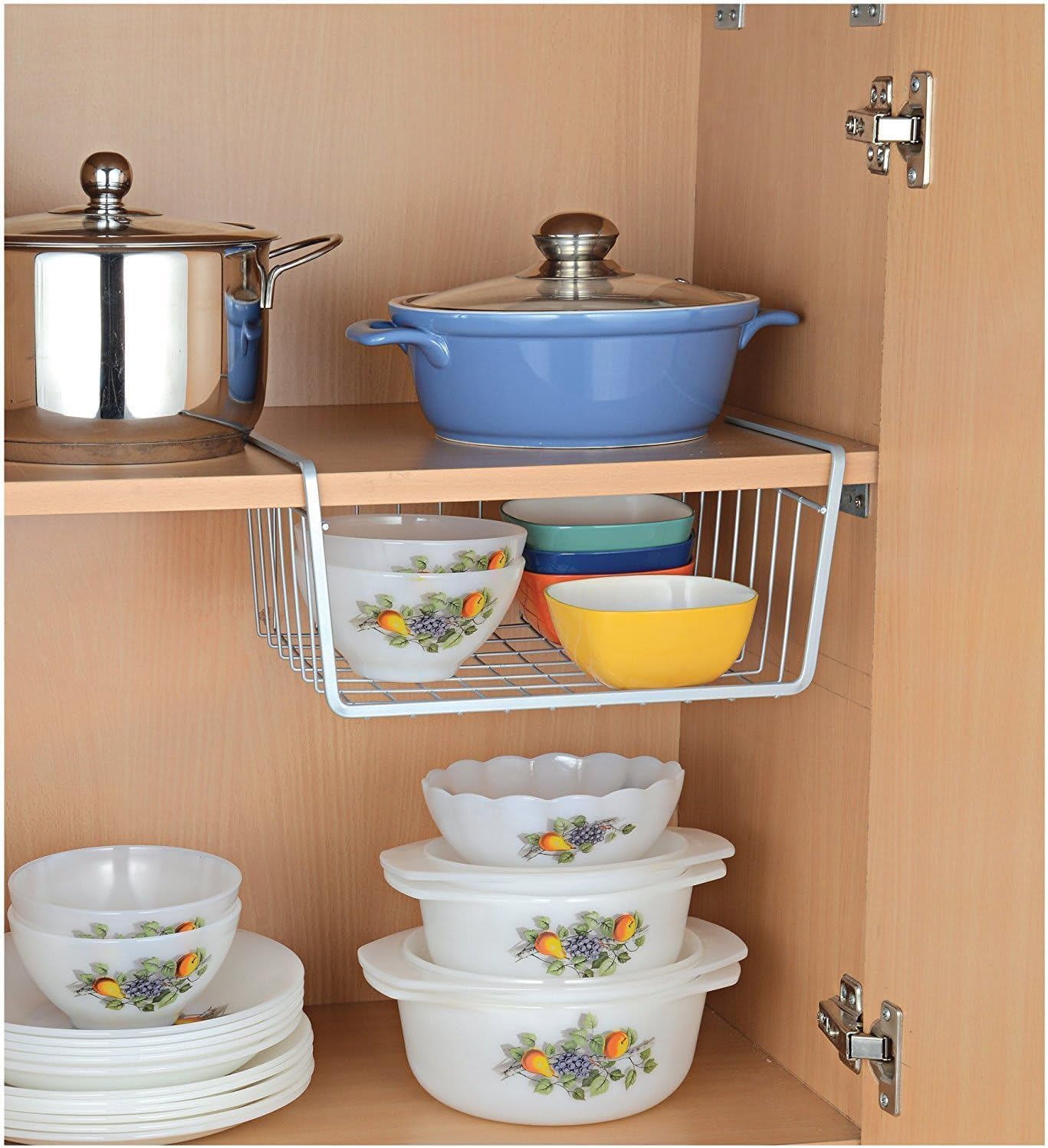 Go Hooked Undershelf Metal Basket Large 12 Inch Durable Space Saving Organizer Basket Efficient Heavy Duty Versatile Sleek and Sturdy Compact and Durable Modern Robust Set of 2